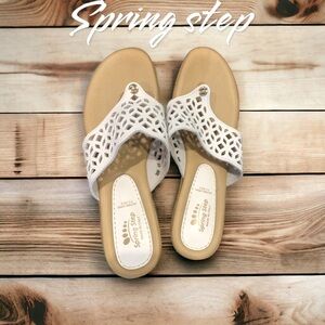 SPRING STEP Sandals White Leather Wedge Slides Size 40 Made in Italy US Sz 9.5